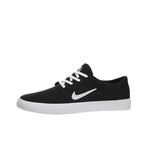 Nike SB Portmore Холст Слип-резистентный Устойчивый к истиранию Легкий Низкий Топ Скейтборд Кроссовки Унисекс Черный Белый
