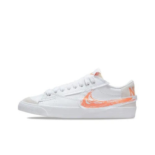 nike Blazer Jumbo 'Brushstroke Swoosh' Противоскользящие Износостойкие Низкие Кроссовки для скейтбординга Женские Белые Апельсиновые