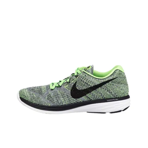 Nike Flyknit Lunar 3 Амортизаторы Slip-resistant Abrasion-resistant Низкий топ Беговые кроссовки Мужские Зеленый Серый