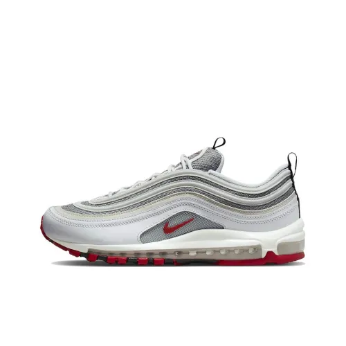 Nike Air Max 97 Износостойкий Без нижнего слоя и Дышащий Низкий Топ Амортизатор Повседневные Беговые кроссовки Мужские Серебристо-белый Красный