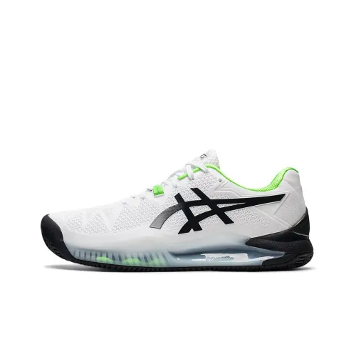 Asics Gel Resolution 8 Clay Низкий Топ Теннисные Кроссовки Мужские Белый Черный Зеленый