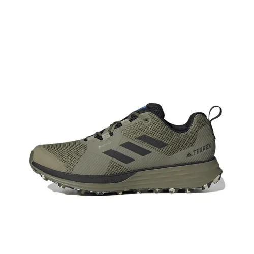 adidas Terrex Два Gore Tex Trail Противоскользящие Устойчивые к истиранию Низкий Топ Беговые кроссовки Мужские Армейский зеленый