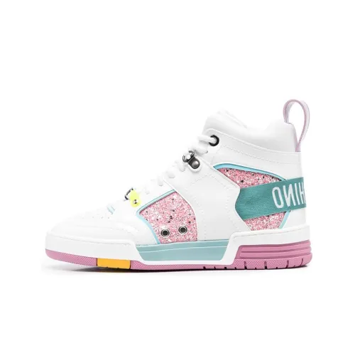 MOSCHINO Стритбол Высокие Топы Стильные Скейтбординг Женские Розовые Белые