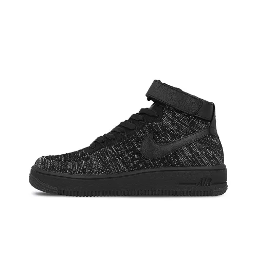 Nike Air FORCE 1 Flyknit Нижняя юбка Резистентная Устойчивая к истиранию Легкий Высокий Топ Кроссовки для скейтбординга Женские Черные