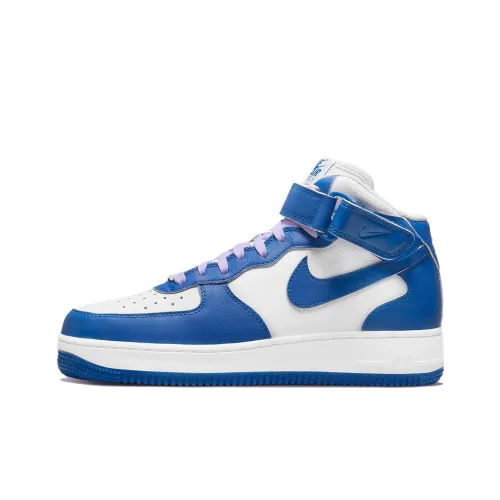 Nike Air FORCE 1 Slip Resistant Abrasion Resistant Легкий MID Топ Кроссовки для скейтбординга Женские Белый Синий
