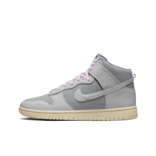 Nike Dunk High Slip-Resistant Abrasion-Resistant High Top Skateboard Shoes Men's Gray Pink Найк Dunk High противоскользящие устойчивые к истиранию высокие топы кроссовки для скейтбординга мужские серый розовый