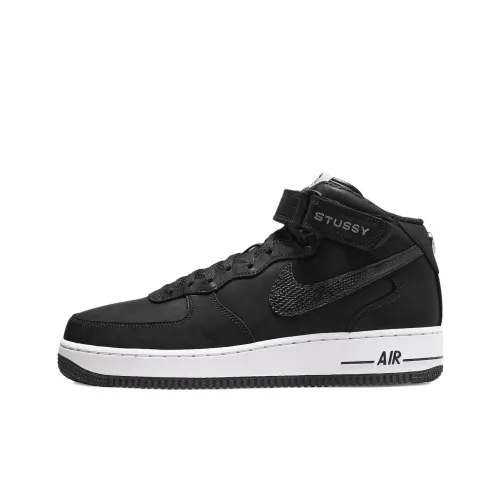 Stussy x Nike Air FORCE 1 MID Топ Скейтборд Кроссовки Унисекс Черный