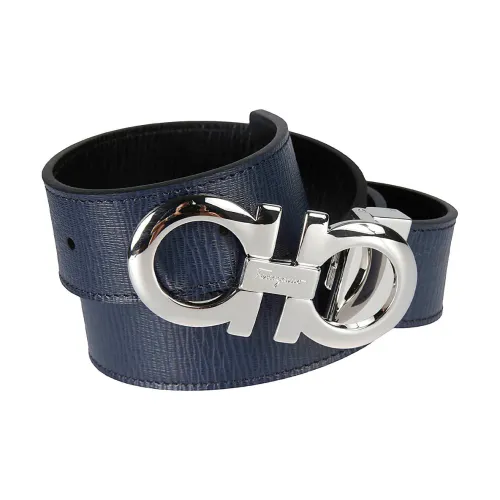 FERRAGAMO Телячья кожа Кожаные ремни Мужской Синий Ширина 3,5 см
