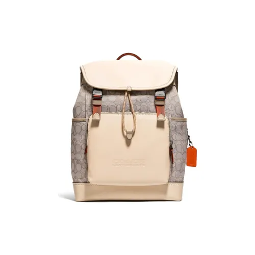 COACH Canvas с кожаными вставками дорожная сумка рюкзак большой мужской бежевый