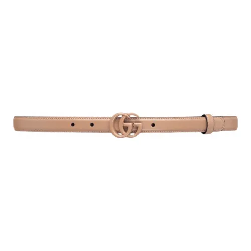 GUCCI Double G Buckle Slim Belt Leather Belts Women's Pink Beige Width 2cm