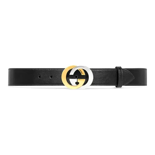 GUCCI Gold And Silver Double G Leather Belts Men's Black Width 3cm GUCCI Золото и Серебро Ремни из кожи Double G Мужские Черный Ширина 3 см