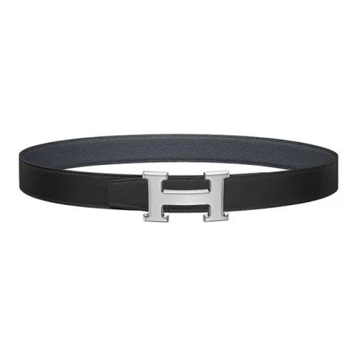 HERMES Телячья кожа Кожаные ремни Мужской Черный Полночный синий 3,2 см