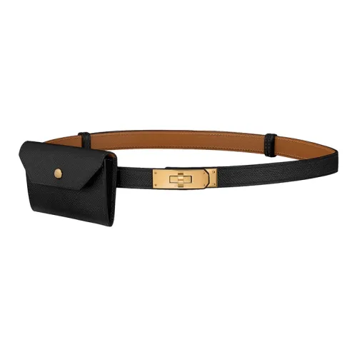 HERMES Телячья кожа Кожаные ремни Женские Черный Ширина 1,8 см