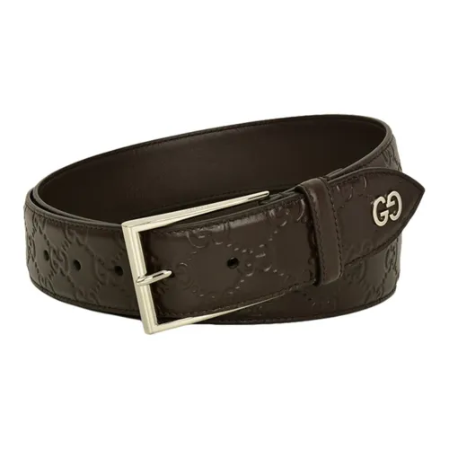 GUCCI Подпись Кожа Тисненая Квадратная Шпилька Кожаные Ремни Мужской Коричневый Ширина 3,8 см