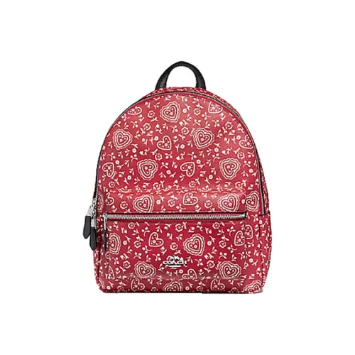 COACH Canvas с кожаными вставками рюкзак среднего размера женский красный