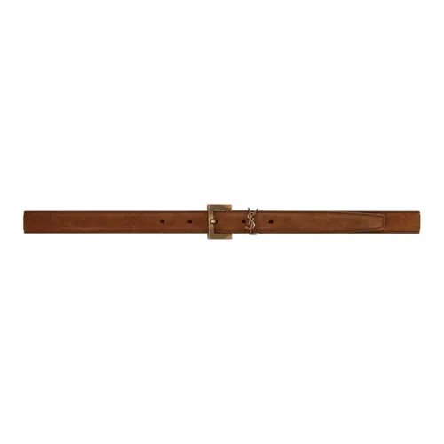 SAINT LAURENT YSL Монограмма Замша Квадрат Пряжка Тонкий Ремень Кожаные ремни Унисекс Темный Земляной тон Ширина 2 см