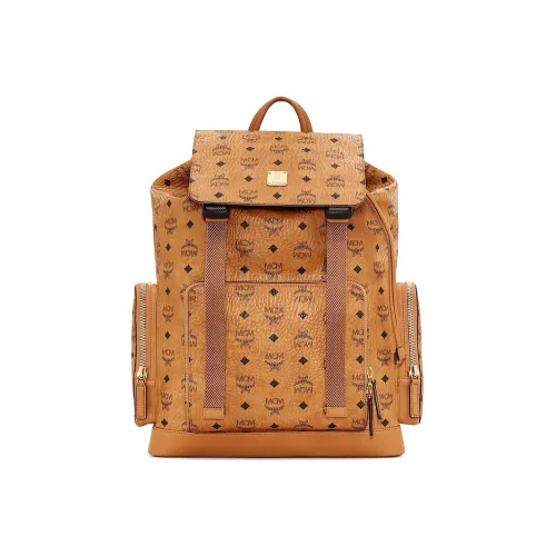 MCM Visetos Покрытый холст с кожаными вставками рюкзак среднего размера мужской цвет коньячный коричневый