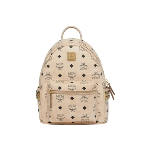MCM Stark Visetos Artificial Leather Backpack Mini Unisex Beige