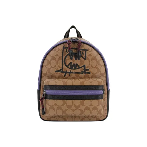 COACH Charlie Classic Monogram Холст и Кожа Рюкзак Средний Светло-Коричневый