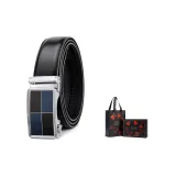 Гладкий простой черный ремень с серебряной пряжкой + премиум-коробка