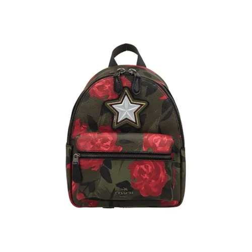 COACH Charlie Холщовая кожа Рюкзак Маленький Женский Зеленый и Красный