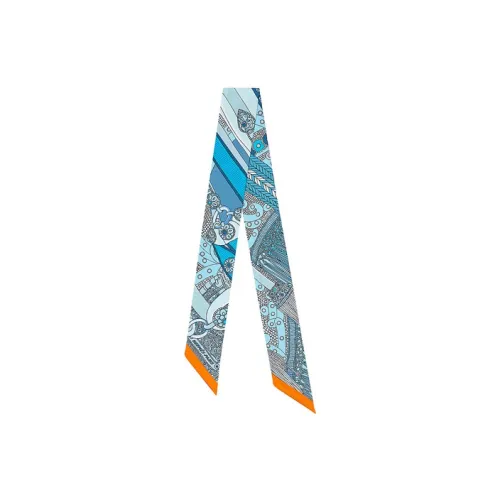 HERMES Шелковые шарфы Женские Синий Серый Синий Оранжевый