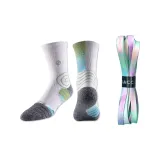 Белый, серый, синий, зеленый, линия, спортивные носки, 1 упаковка + светло-фиолетовый, зеленый, остров, шнурки для обуви, 1 пара