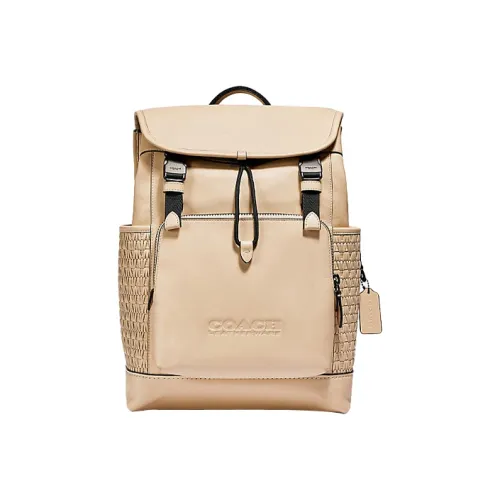COACH League Коровья кожа кожа ткань вязаный дорожный рюкзак большой мужской бежевый