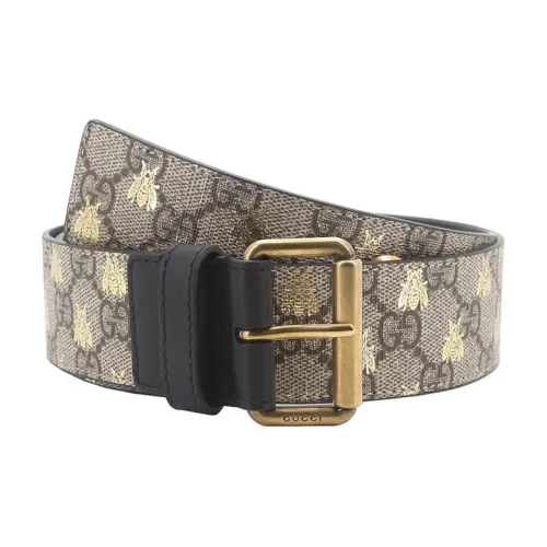 GUCCI Logo Узорный с принтом Кожаные ремни Мужской Коричневый Ширина 4CM