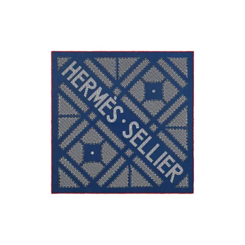 HERMES Шелковые шарфы Морской синий/Белый Женские