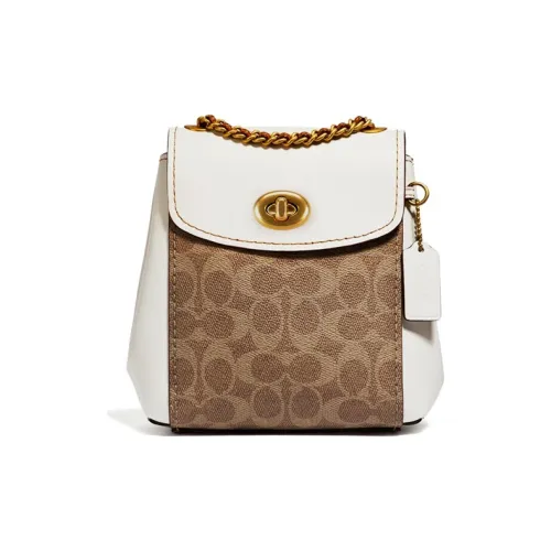 COACH Паркер Кожа Рюкзак Мини Женский Белый Темно-коричневый Хаки