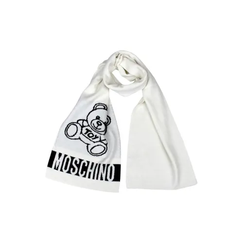 MOSCHINO Шарфы из шерсти, вязаные, белый, унисекс
