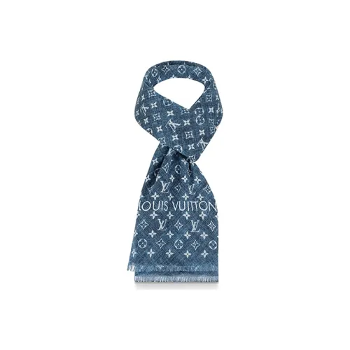 LOUIS VUITTON MONOGRAM DENIM Cotton Knit Шарфы Мужской Джинсовый Синий