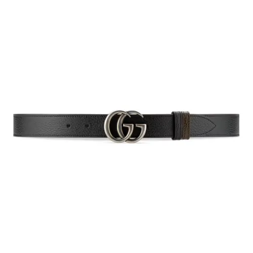 GUCCI Silver Double G Buckle Double-Sided Belt Leather Belts Unisex Black Brown Width 3cm GUCCI Серебряный двойной G пряжка двойной ремень кожаные ремни унисекс черный коричневый ширина 3 см