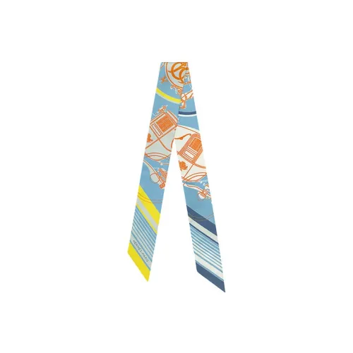 HERMES Ex Libris Маленький Шелковый Шарф Женский Светло-Синий Серый Желтый