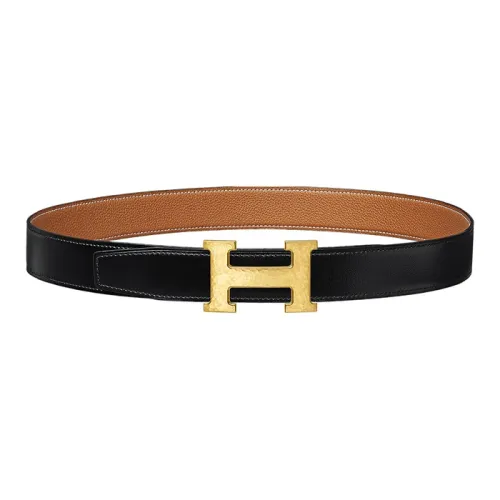 HERMES H Martelee Epsom Телячья кожа Ремень Кожаные ремни Мужской Черный золотой 3,2см