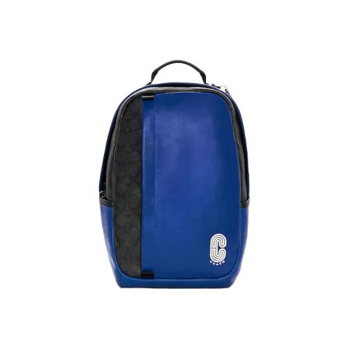 COACH Edge Покрытый холст телячья кожа рюкзак большой мужской черный и синий