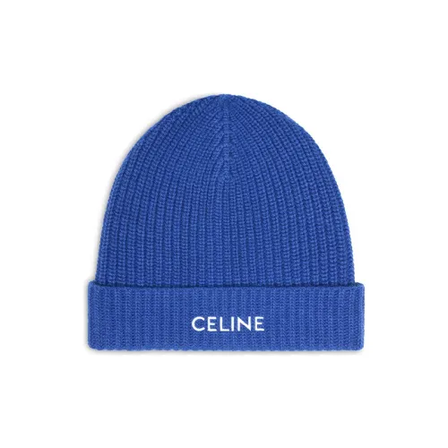 CELINE Смесовая шерсть Шапка-бини Синяя Унисекс