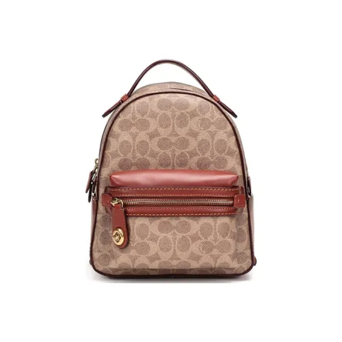 COACH Кампус Холст и Кожа Рюкзак Маленький Женский Красный Коричневый