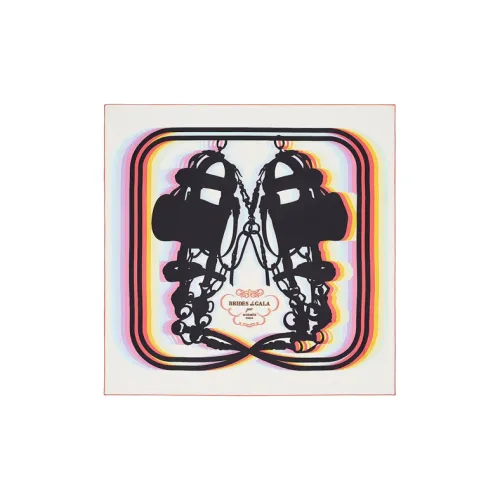 HERMES Brides de Gala Шелковые шарфы Унисекс Кремовый Черный Неоново-розовый