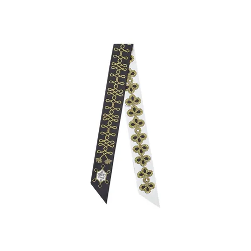 HERMES Маленький шелковый шарф женский черный белый золотой