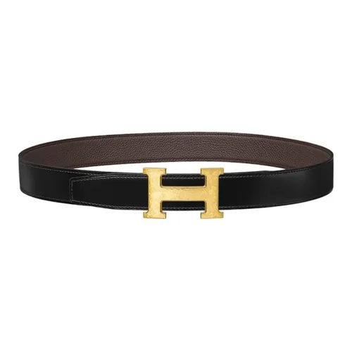 HERMES Телячья кожа Кожаные ремни Мужской Черный Шоколад 3,2 см
