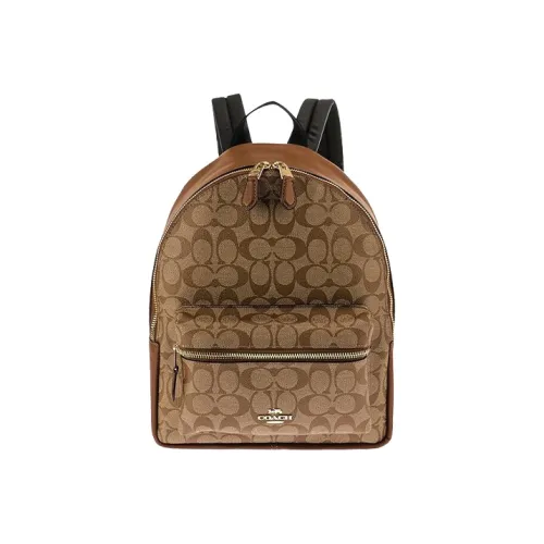 COACH Charlie ПВХ Рюкзак Средний Женский Хаки и Коричневый Цвет