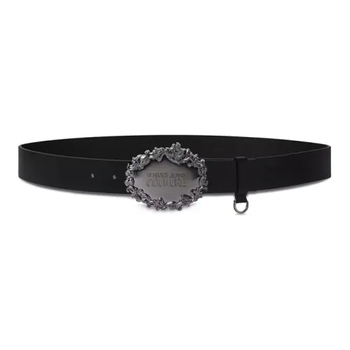 VERSACE JEANS COUTURE Барокко Узор Edges Буква Украшение Плавная Застежка Кожаные Ремни Унисекс Черный