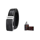 Гладкий простой черный ремень с серебряной пряжкой + премиум-коробка