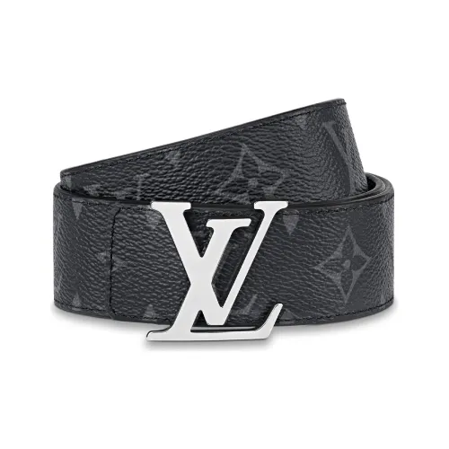 LOUIS VUITTON Металлический Корова Кожа Ремни Мужской Серый Черный Ширина 3,5 см
