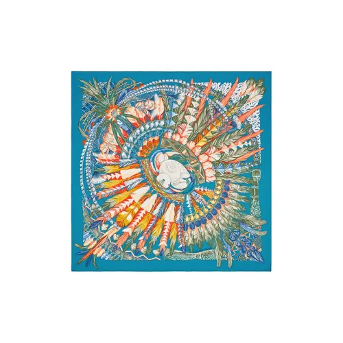 HERMES Шелковые повязки на голову цвет утиный синий апельсин женские