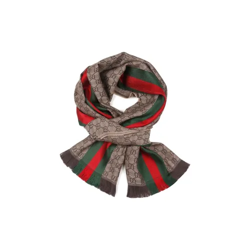 GUCCI Шерсть Шелк Смесь Вязаные Шарфы Унисекс Светло-Коричневый