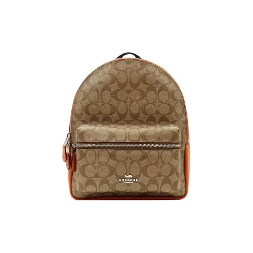 COACH Charlie Canvas Leather Backpack Medium Women's Monogram Orange COACH Charlie Холст Кожа Рюкзак Средний Женский Монограмма и Оранжевый
