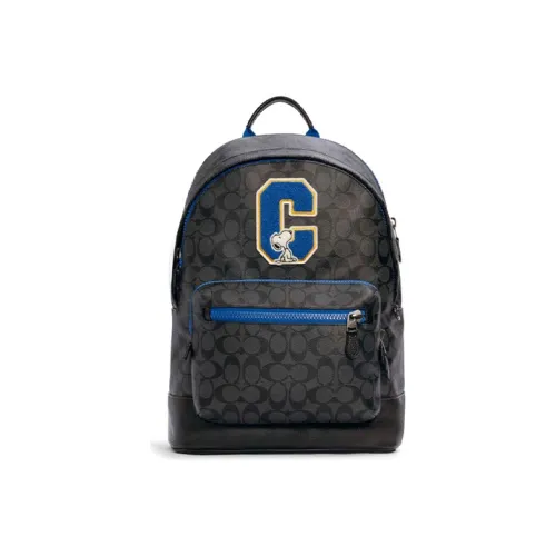 COACH SNOOPY West Покрытие Холст Телячья Кожа Рюкзак Мини Мужской Угольный Черный Монограмма